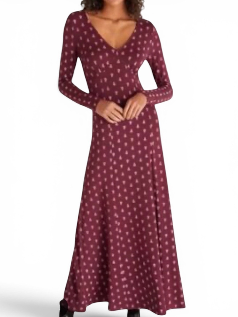 Z supply Lisbon Long Sleeve V-Neck Burgundy deep wine long sleeve Maxi Dress NWT